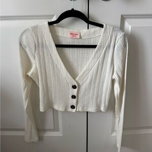 Showpo Cream Ribbed Button-Up Crop Top